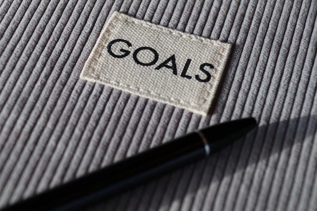Goals grey notebook and pen by Ronnie Overgoor