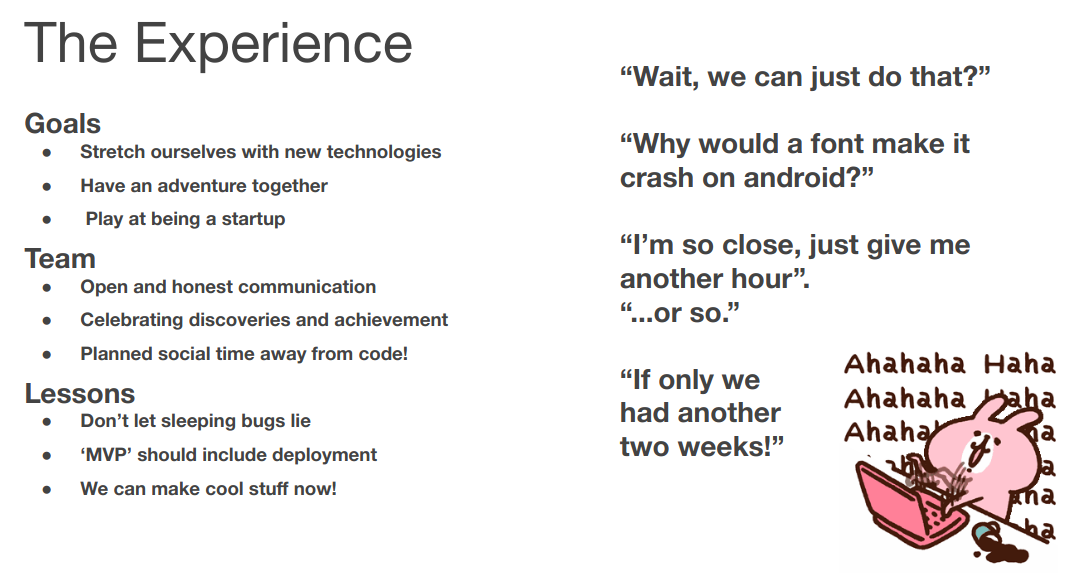 One of our presentation slides explaining our experience